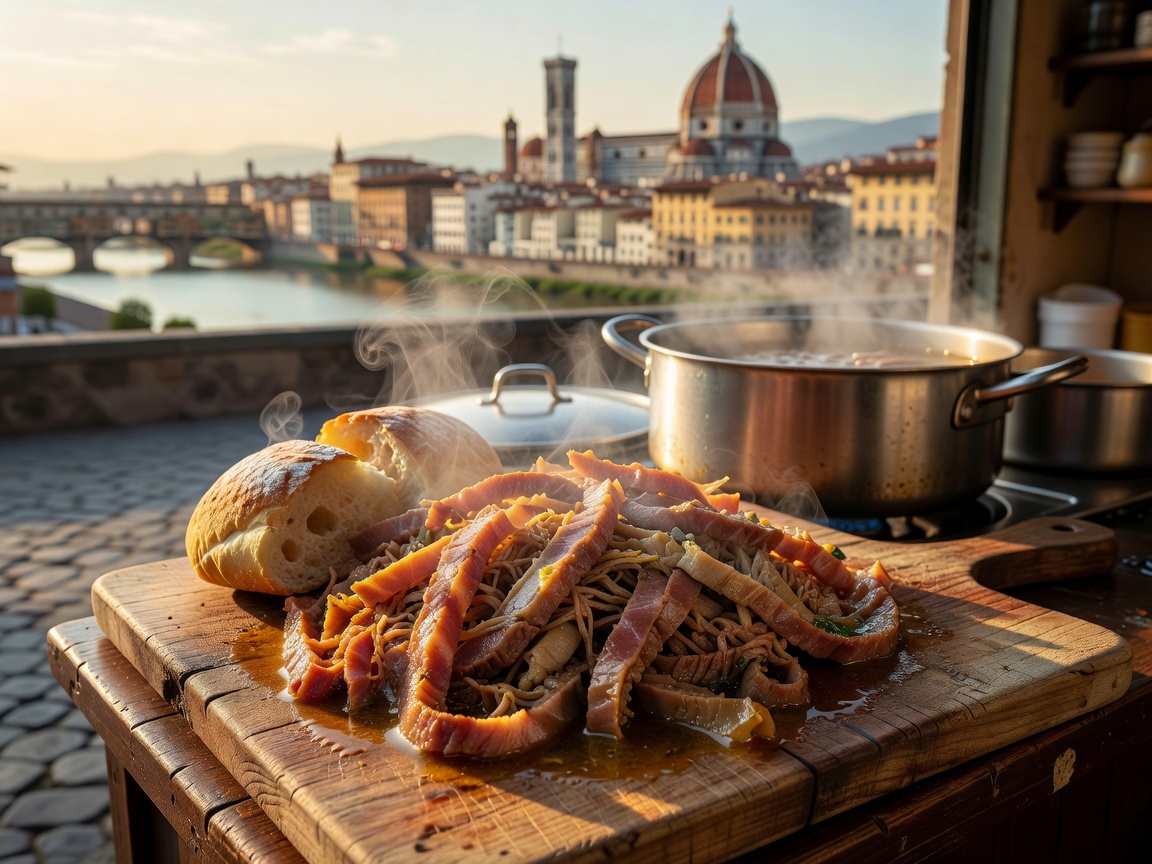 Slow stewed lampredotto tripe meat sliced for sandwich in Florence Italy